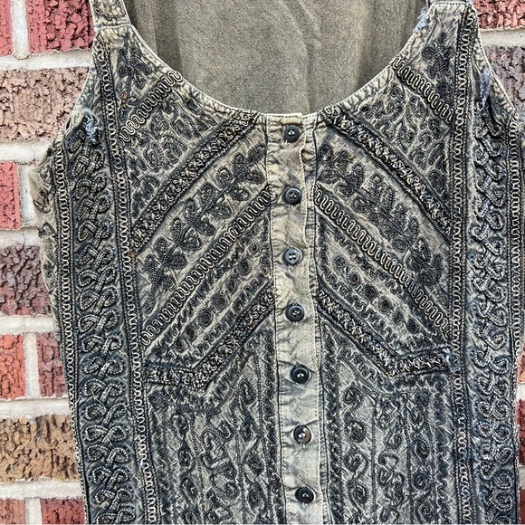 L’Pogee Washed Olive Green and Embroidered Spaghetti Strap Mini Dress - Picture 3 of 10